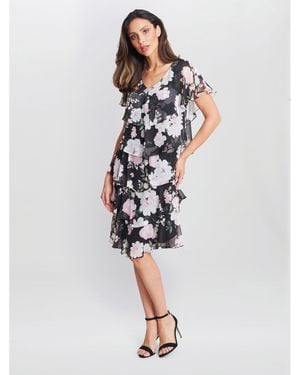 Gina Bacconi Nicola V Neck Printed Tiered Dress - White