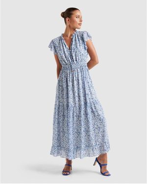 Forever New Fleur Flutter Sleeve Midi Dress - Blue