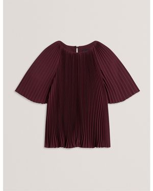 Ted Baker Short Sleeve Pleated Top - Red