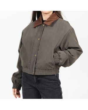 Brave Soul Bomber Jacket With Corduroy Collar - Grey
