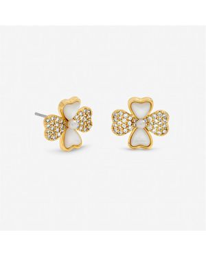 Inicio Mother Of Pearl Pave Clover Studs - Metallic