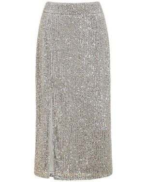 Yumi' Sequin Fitted Midi Skirt - Grey
