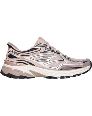Skechers Metallic Overlay Mesh Slip On Trainers - Grey