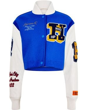 Heron Preston Embroidered Patch Snap-Button Varsity Jacket - Blue
