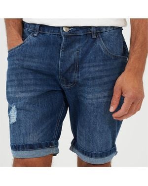 Brave Soul Distressed Denim Shorts - Blue