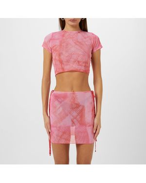 Roberta Einer Short-Sleeve Mesh Crop Top - Red