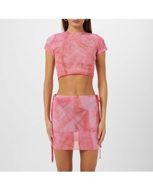 Roberta Einer Short-Sleeve Mesh Crop Top - Red