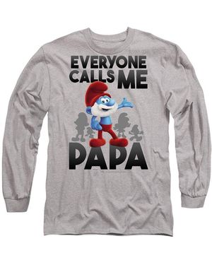 Other Smurfs Call Me Papa Smurf Long Sleeve T-Shirt Ath - Grey