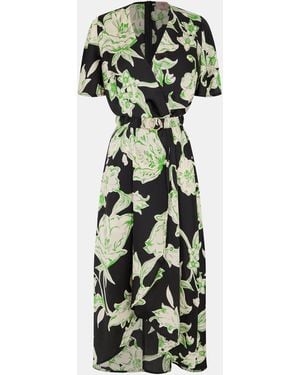 AX Paris Floral Printed Short Sleeve Belted Wrap Midi Dress - Green