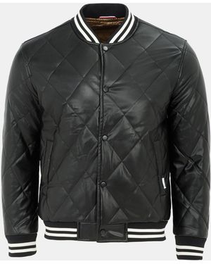 Firetrap Faux Leather Button Long Sleeve Quilted Jacket - Black