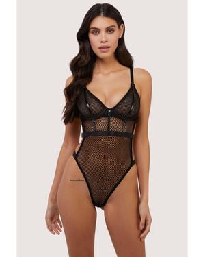 Wolf & Whistle Selena Extreme High Leg Fishnet Wired Body - Brown