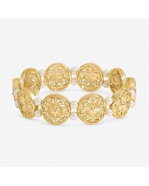 Mood Plated Filigree And Pearl Stretch Bracelet - Metallic