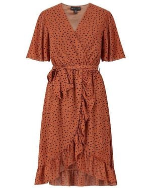 Yumi' Dash Print Wrap Dress - Brown