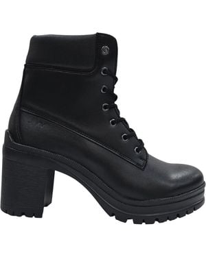 Jack Wills Premium Leather Block Heel Lace Up Ankle Boots - Black
