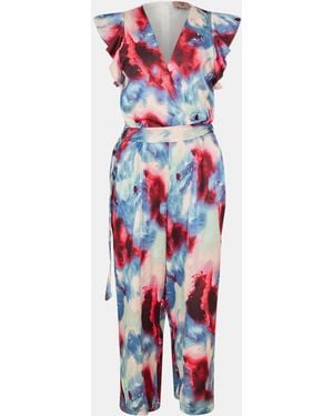 AX Paris Smudge Print Wrap Top Belted Jumpsuit - Red