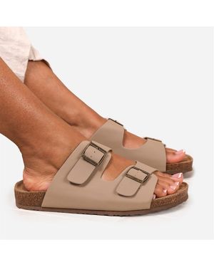 Where's That From Wheres Two-Strap Buckle Detail Flat Sandals - Metallic