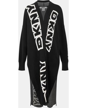 DKNY Exploded Textured Knit Relaxed Fit Cardigan - Black