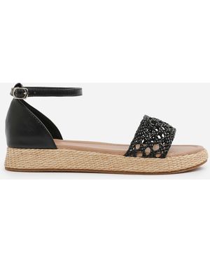 Where's That From Pu Shia Braided Strap Espadrille Flatform - Black