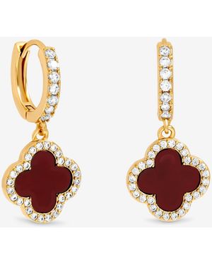 Jon Richard Plated And Carnelian Clover Huggie Earrings - Metallic