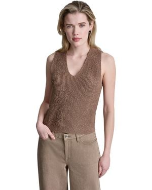 DKNY Sleeveless V-Neck Rib Slub Jumper - Brown