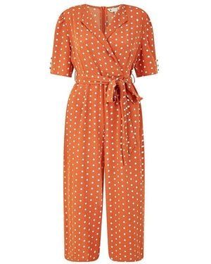 Yumi' Spot Print Retro Culotte Jumpsuit - Orange
