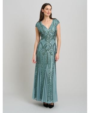 Gina Bacconi Mimsy V Neck Beaded Maxi Dress - Blue