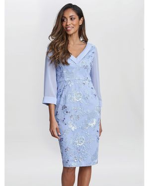 Gina Bacconi Daisy Crepe Dress With Embroidery - Blue