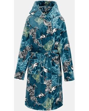 Biba Printed Fluffy Dressing Gown - Blue