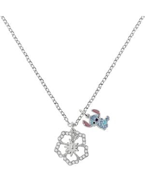 Disney Stitch Stitch And Flower Pendant Plated Necklace - Metallic