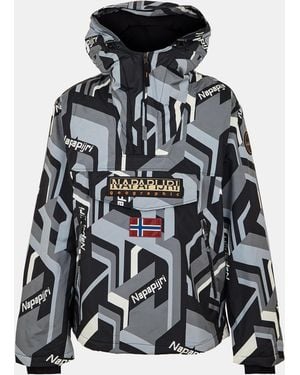 Napapijri All Over Print Weather Resistant Rain Anorak - Black