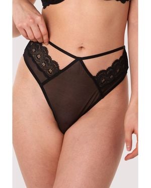 Wolf & Whistle Maisie Lace Trim High Waist Thong - Black