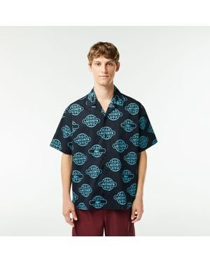 Lacoste Globe Print Cotton Short Sleeve Relaxed Fit Shirt - Blue