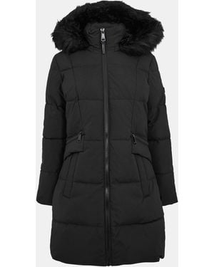 DKNY Quilted Fur Hood Tailored Fit Medium Puffer Jacket - Black