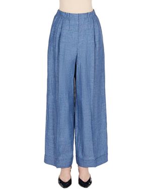 Emporio Armani Linen Wide Leg Trousers - Blue