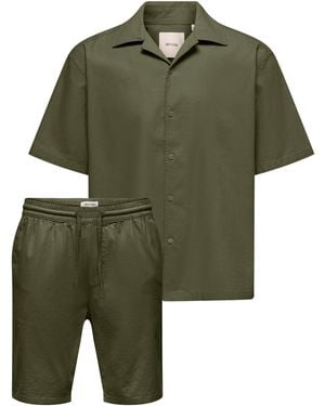 Only & Sons Resort Shirt And Shorts Set - Green