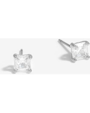 Jon Richard Rhodium Plated Cubic Zirconia Square Stud Earrings - White