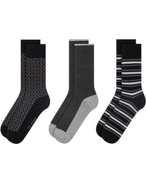 Ted Baker S Formal Crew Socks Black Stripe Mix S 7-11