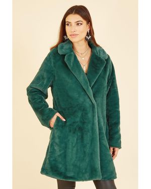 Yumi' Faux Fur Oversized Fit Coat - Green