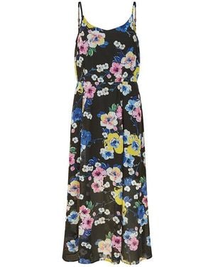 Yumi' Floral Strappy Midi Wrap Dress - Black
