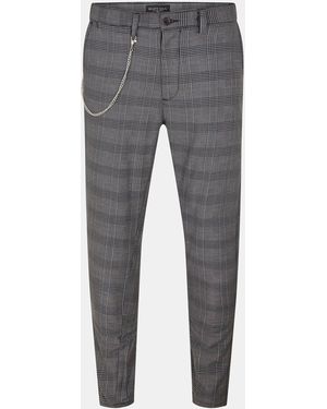 Brave Soul Check Trousers With Chain - Grey