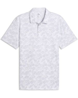PUMA Pure 2.0 Floral Short Sleeve Performance Polo Shirt - White