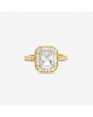 Jon Richard Plated Emerald Cut Cubic Zirconia Ring - Metallic