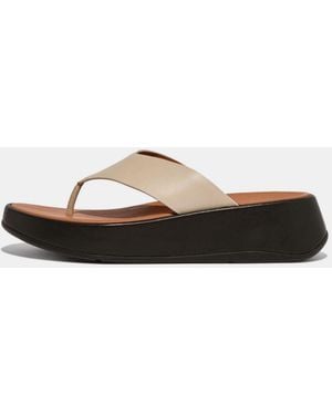 Fitflop F-Mode Leather Flatform Toe-Post Sandals - Black