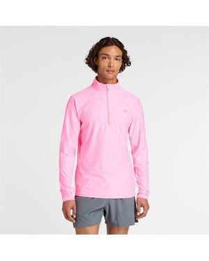 New Balance Space Dye Quarter-Zip Long-Sleeve Performance Gym Top - Pink
