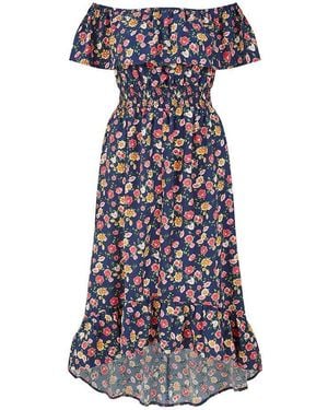 Mela London Bardot Floral High Low Maxi Dress - Blue