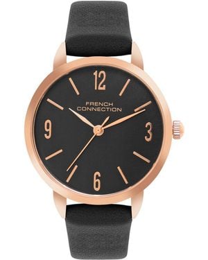 French Connection Rose Case Round Shape Strap Quartz Watch - Metallic