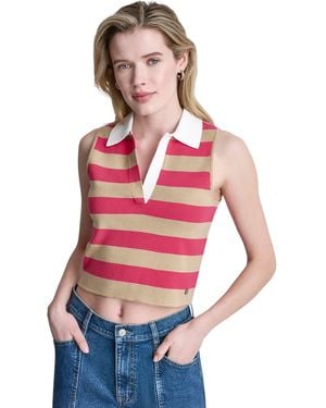 DKNY Striped Sleeveless Polo Jumper - Red