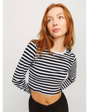 JJXX Feline Long-Sleeve Striped Crop Top - Blue