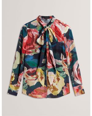 Ted Baker Tie Neck Long-Sleeve Blouse - Blue