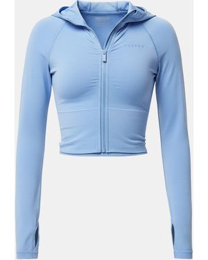 Usa Pro Seamless Definition Cropped Long Sleeve Performance Training Jacket - Blue